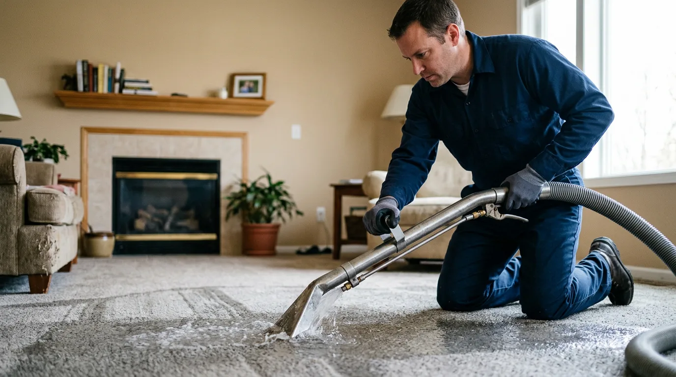 Water damage restoration technician working near Penfield, NY